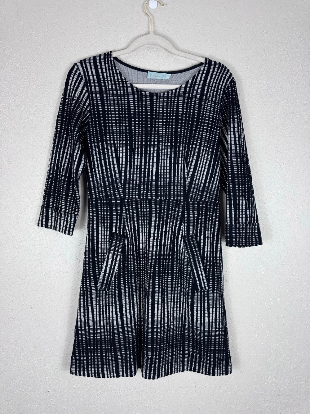 Veronica M Black & White Striped Dress Womens Size Medium
